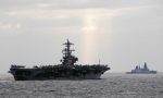 The Royal Navy, out there doing business, out of sight, out of mind? The new Type 45 destroyer HMS Dauntless escorts the Nimitz Class aircraft carrier USS George H.W. Bush during an exercise off the UK. Photo: Deven B.King/US Navy.